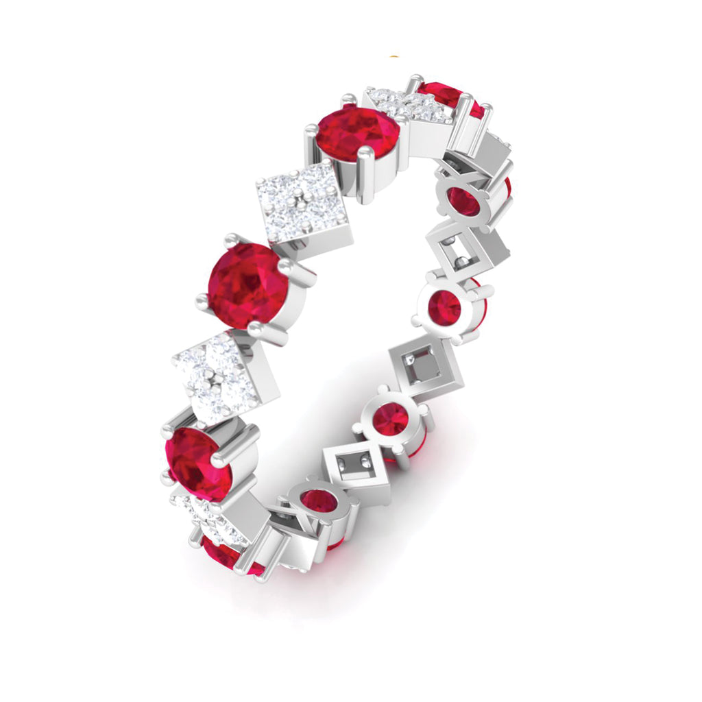 Certified Lab Created Ruby and Diamond Eternity Band Ring Lab Created Ruby - ( AAAA ) - Quality - Rosec Jewels