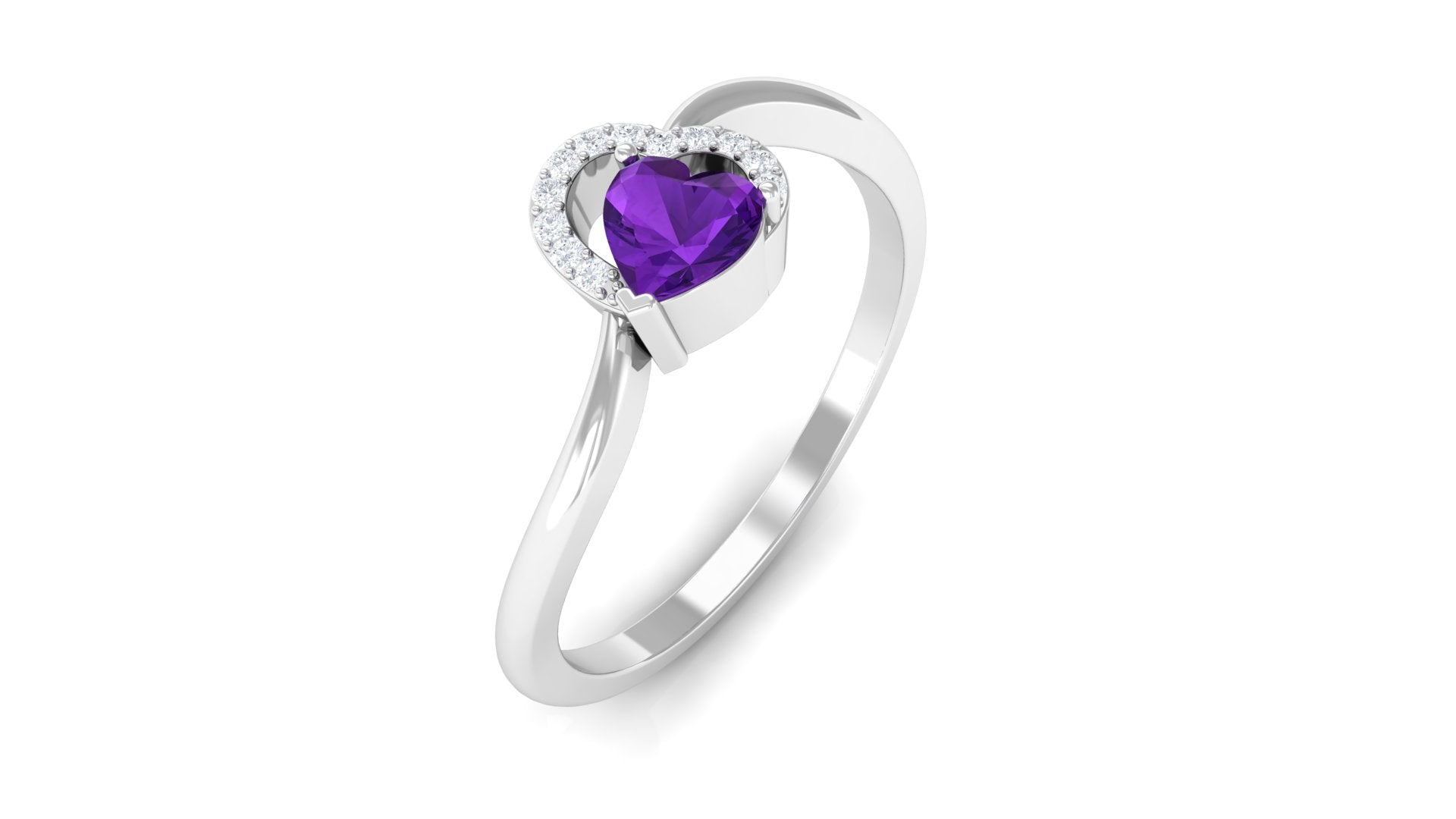 Heart Shape Amethyst and Diamond Twisted Promise Ring Amethyst - ( AAA ) - Quality - Rosec Jewels