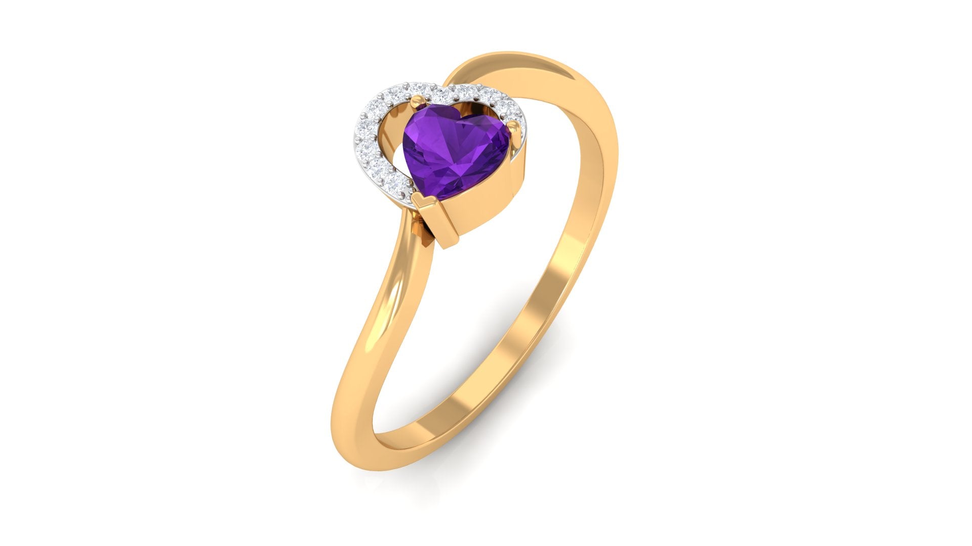 Heart Shape Amethyst and Diamond Twisted Promise Ring Amethyst - ( AAA ) - Quality - Rosec Jewels