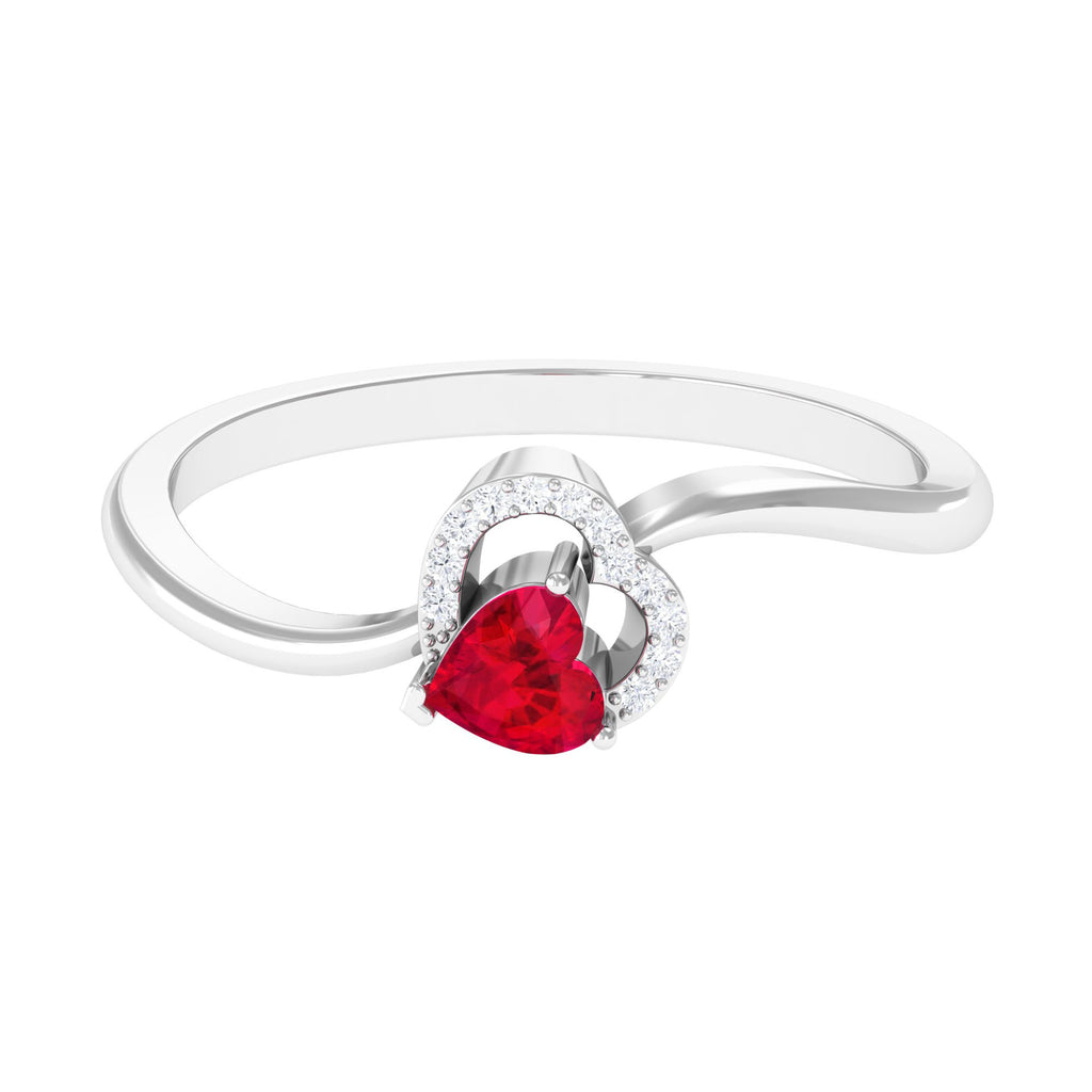 Heart Shape Lab Grown Ruby and Diamond Twisted Promise Ring Lab Created Ruby - ( AAAA ) - Quality - Rosec Jewels