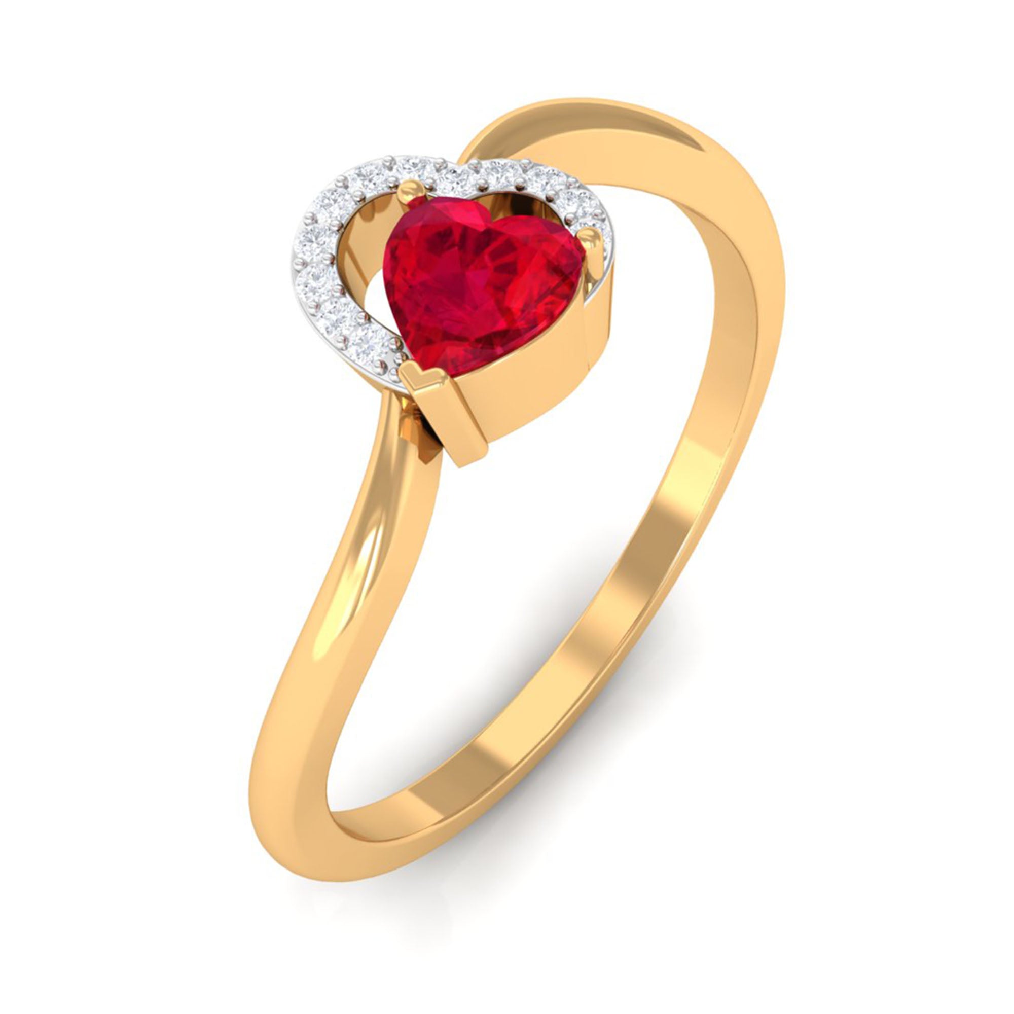 Heart Shape Lab Grown Ruby and Diamond Twisted Promise Ring Lab Created Ruby - ( AAAA ) - Quality - Rosec Jewels