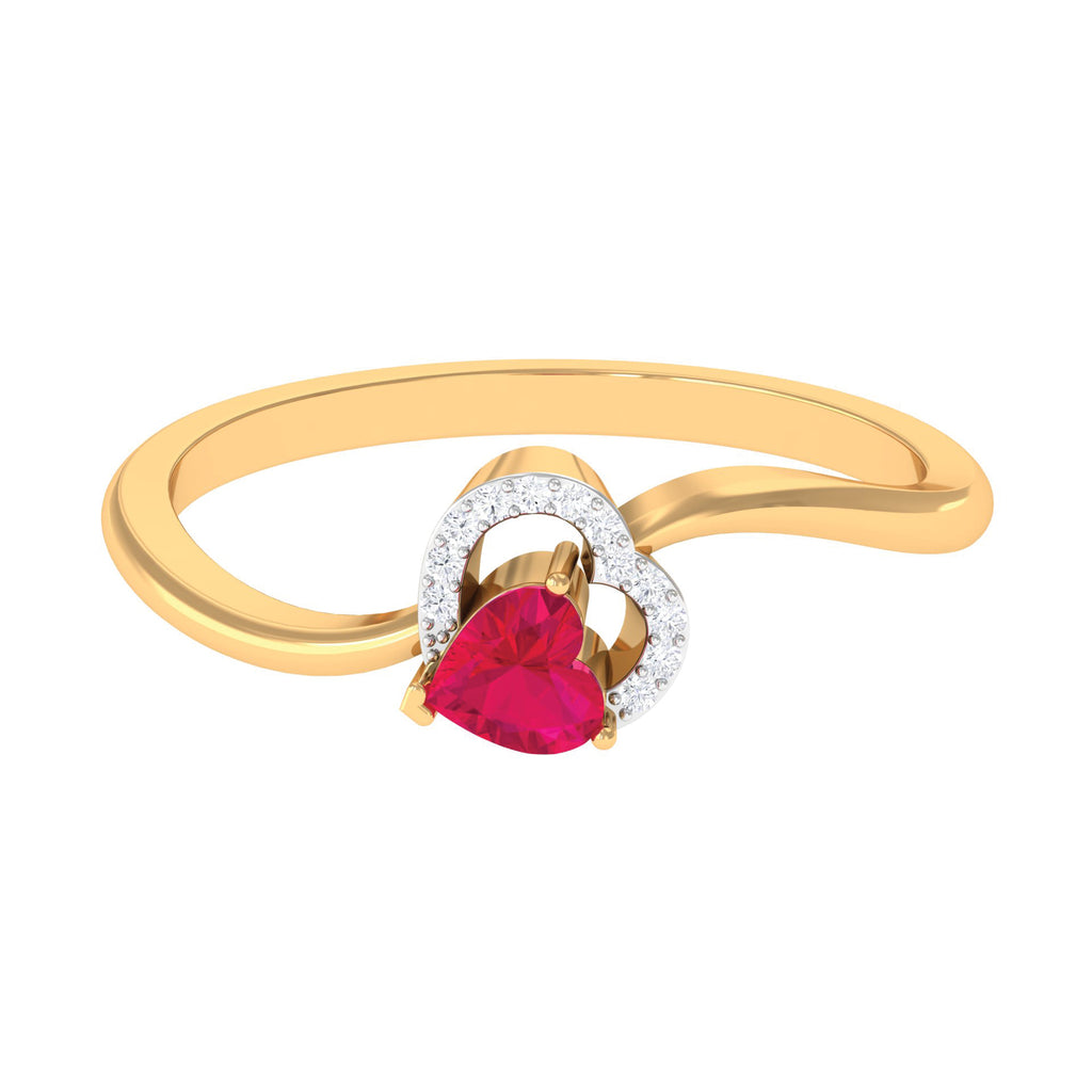 Heart Shape Ruby and Diamond Twisted Promise Ring Ruby - ( AAA ) - Quality - Rosec Jewels