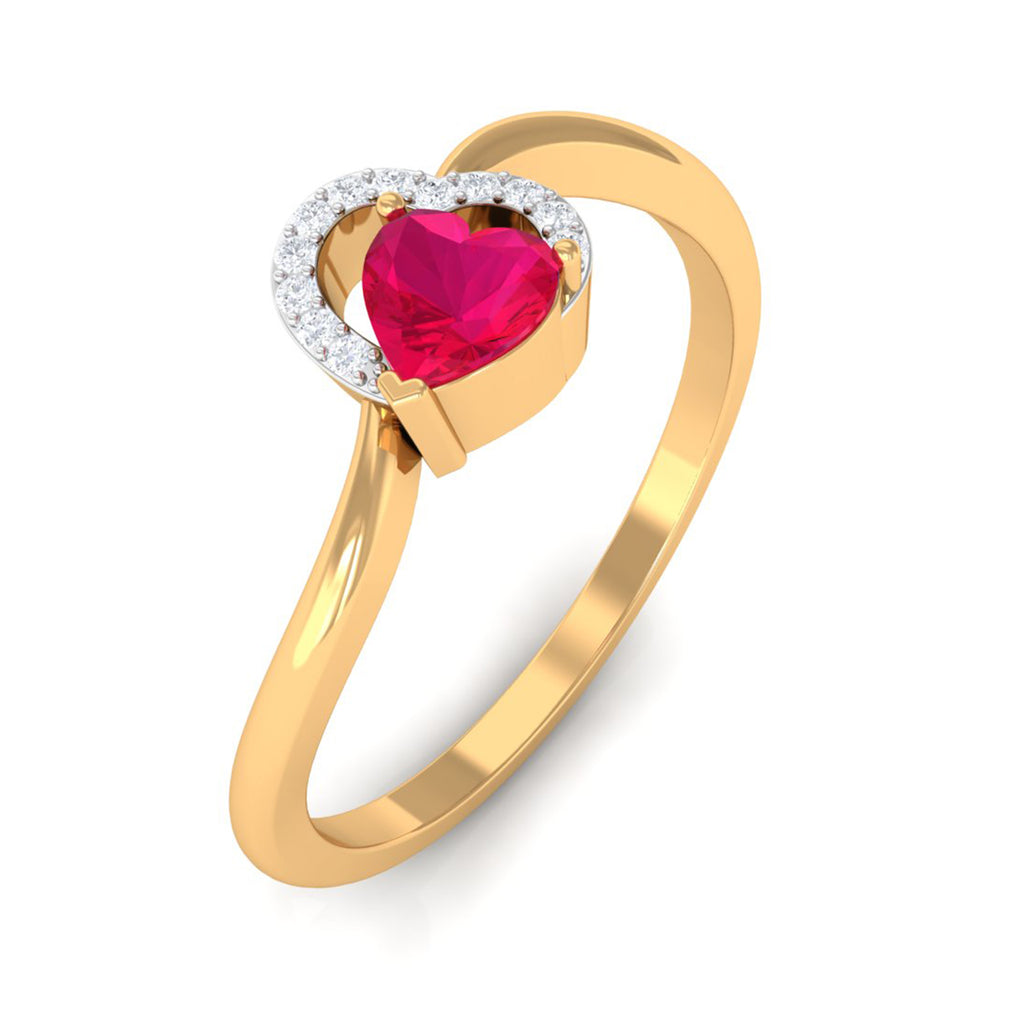 Heart Shape Ruby and Diamond Twisted Promise Ring Ruby - ( AAA ) - Quality - Rosec Jewels