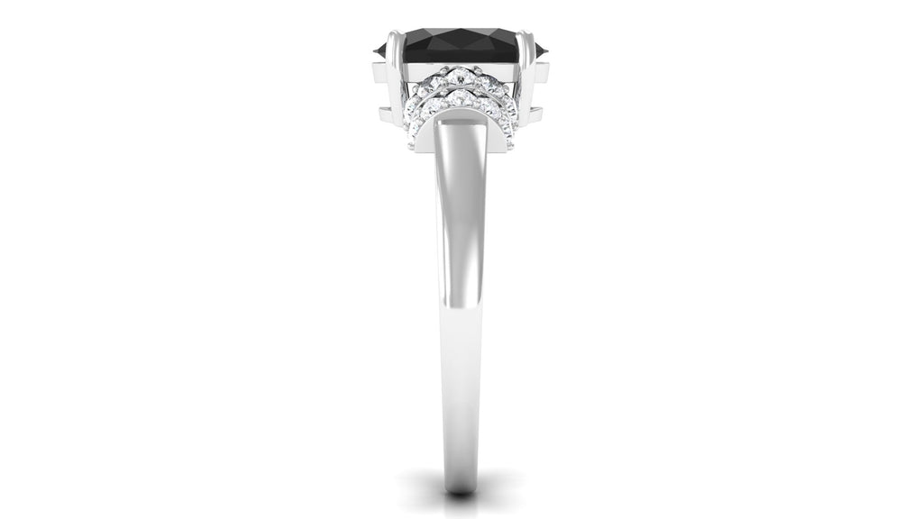 Created Black Diamond and Diamond Oval Engagement Ring Lab Created Black Diamond - ( AAAA ) - Quality - Rosec Jewels