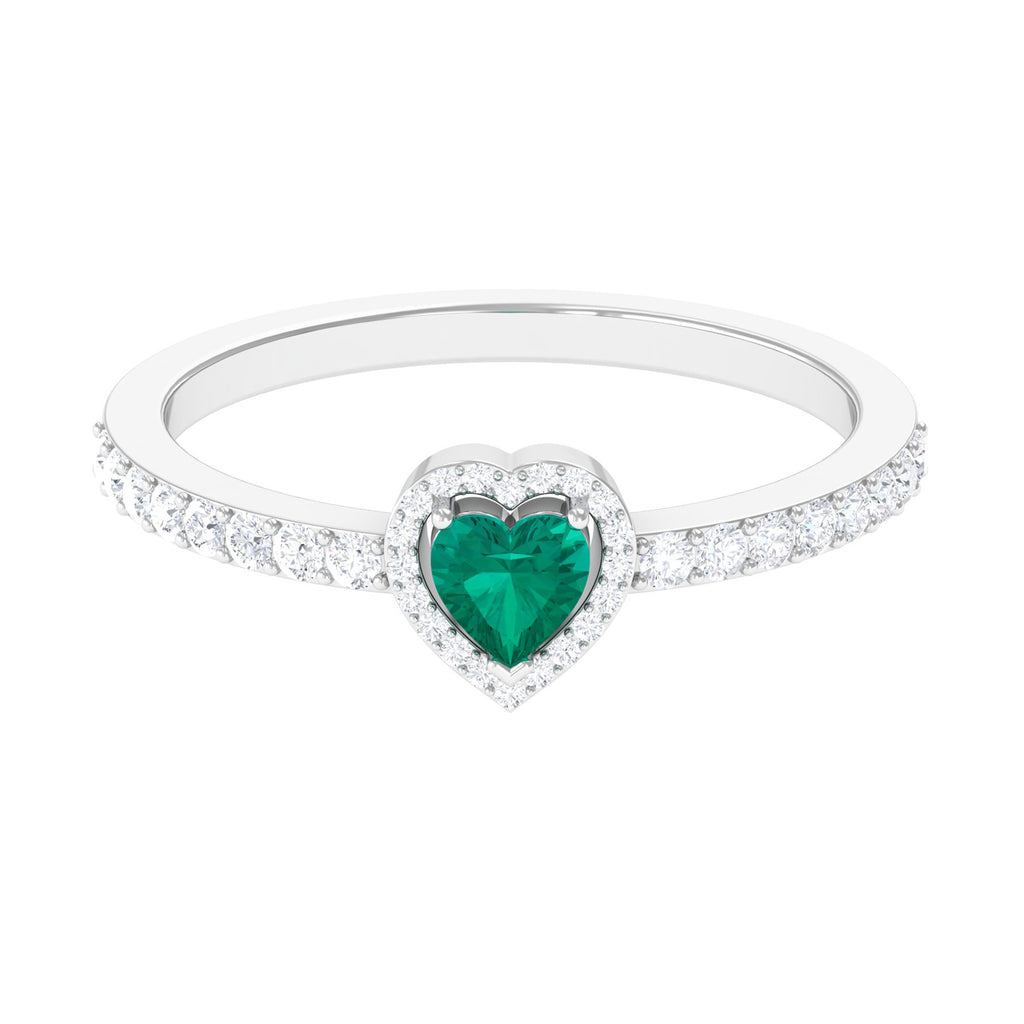 0.75 CT Heart Shape Emerald Engagement Ring with Diamond Halo Emerald - ( AAA ) - Quality - Rosec Jewels