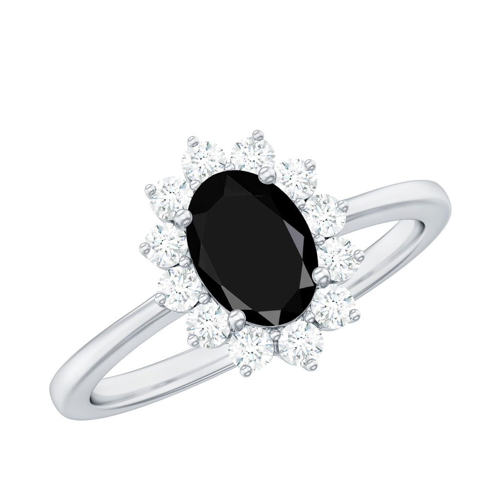 Princess Diana Inspired Created Black Diamond and Diamond Engagement Ring Lab Created Black Diamond - ( AAAA ) - Quality - Rosec Jewels