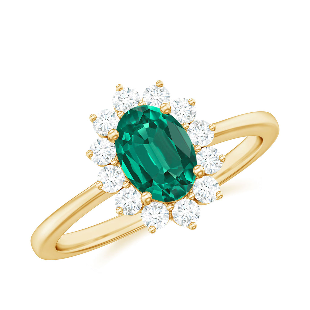 Princess Diana Inspired Created Emerald and Diamond Ring Lab Created Emerald - ( AAAA ) - Quality - Rosec Jewels