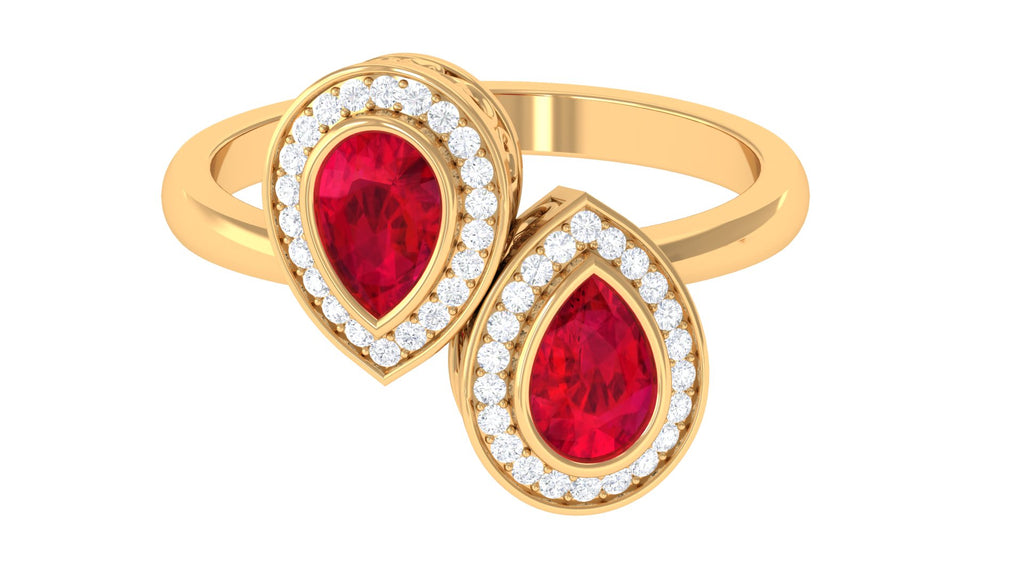 1.25 CT Pear Cut Created Ruby Toi et Moi Engagement Ring with Diamond Lab Created Ruby - ( AAAA ) - Quality - Rosec Jewels