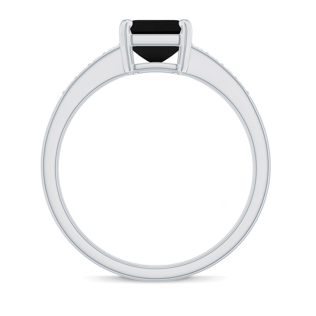 Octagon Cut Created Black Diamond Solitaire Ring with Accent Lab Created Black Diamond - ( AAAA ) - Quality - Rosec Jewels