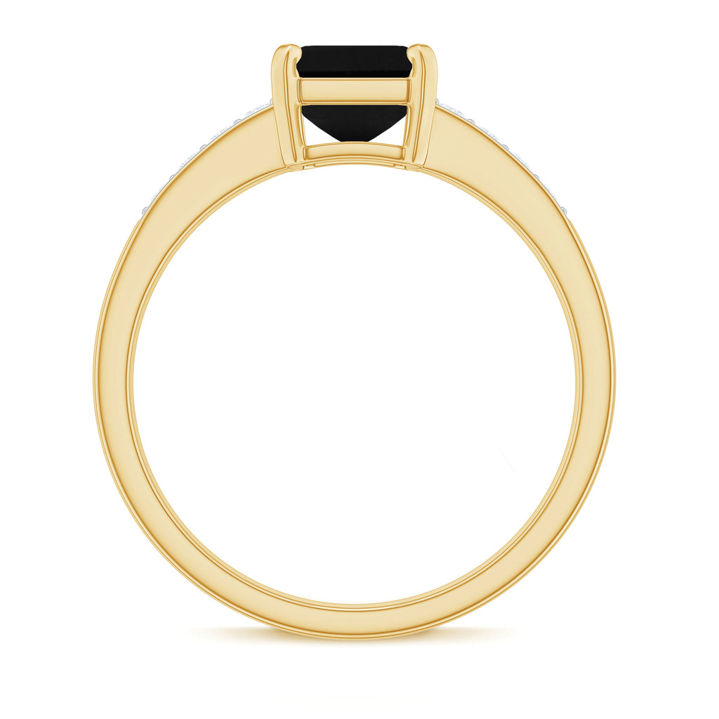 Octagon Cut Created Black Diamond Solitaire Ring with Accent Lab Created Black Diamond - ( AAAA ) - Quality - Rosec Jewels