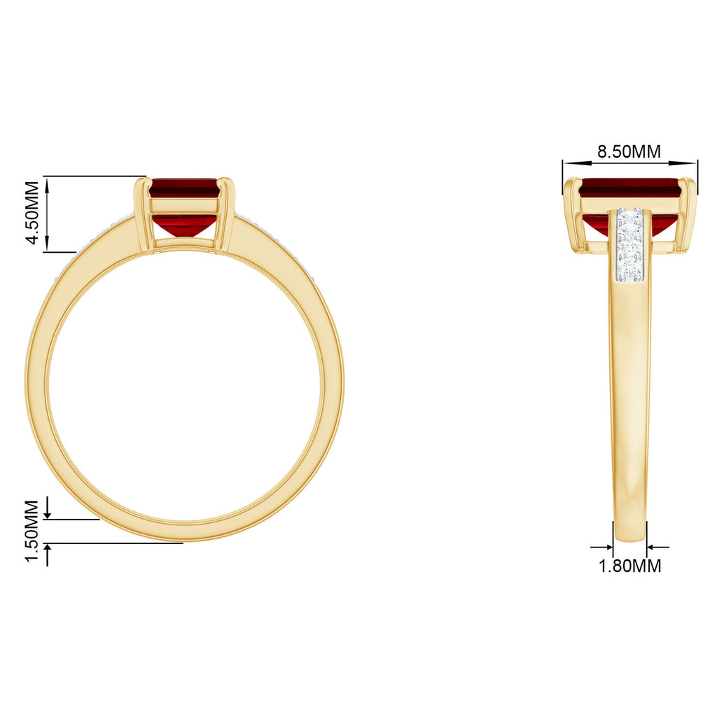 Emerald Cut Certified Created Ruby Solitaire Ring with Diamond Lab Created Ruby - ( AAAA ) - Quality - Rosec Jewels