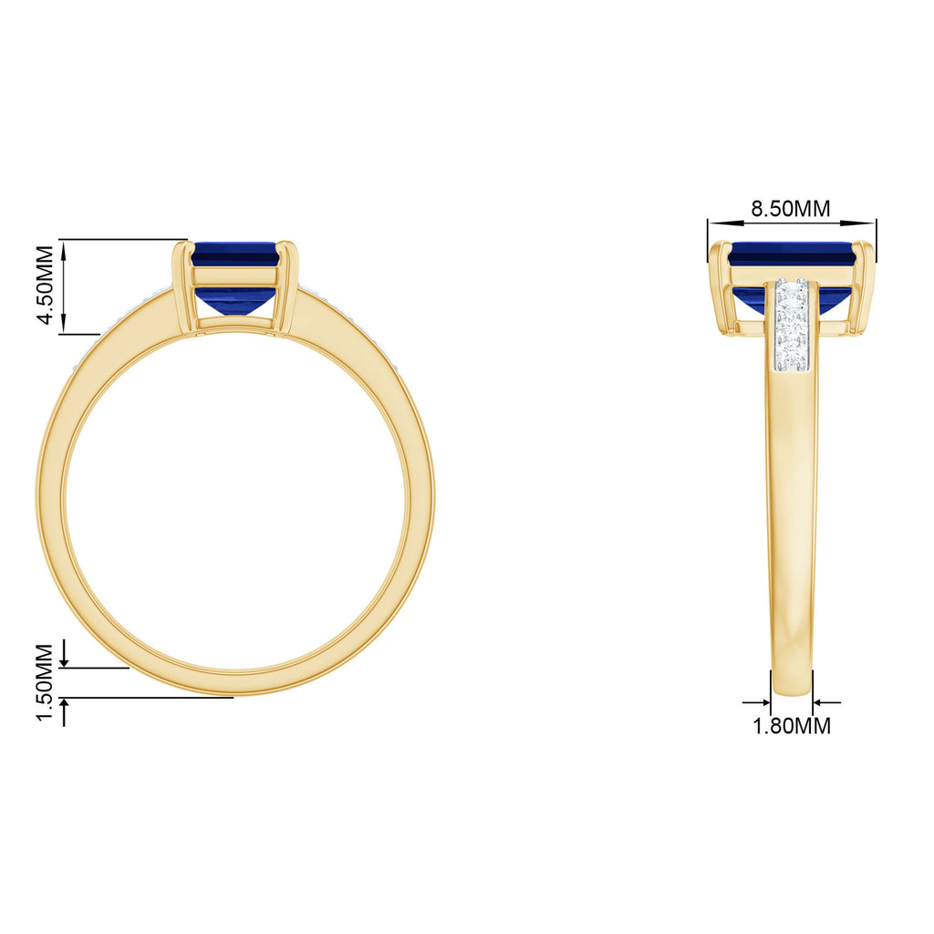 Created Blue Sapphire Solitaire Ring with Diamond Lab Created Blue Sapphire - ( AAAA ) - Quality - Rosec Jewels
