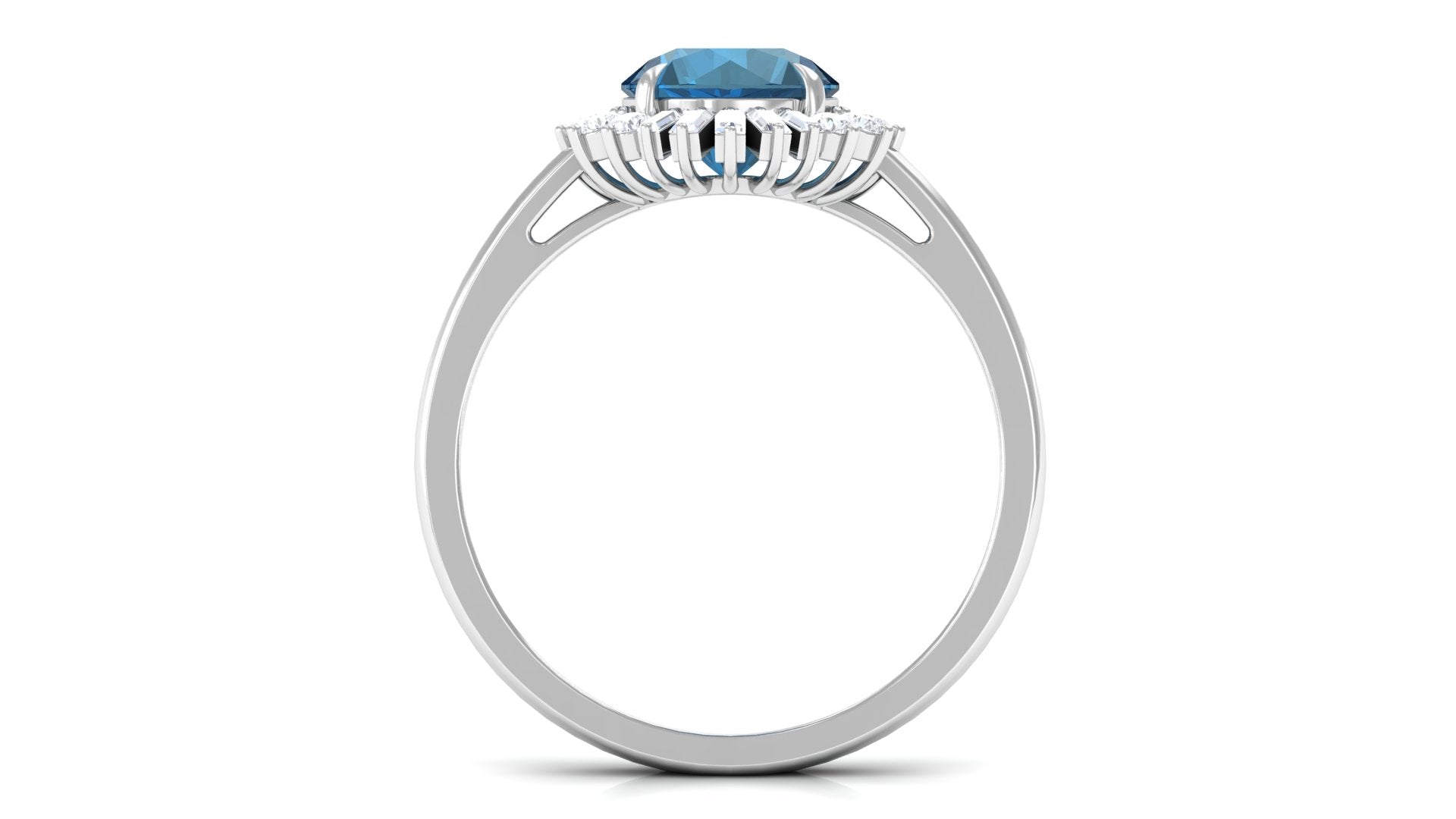 Claw Set London Blue Topaz Cocktail Ring with Diamond Halo London Blue Topaz - ( AAA ) - Quality - Rosec Jewels