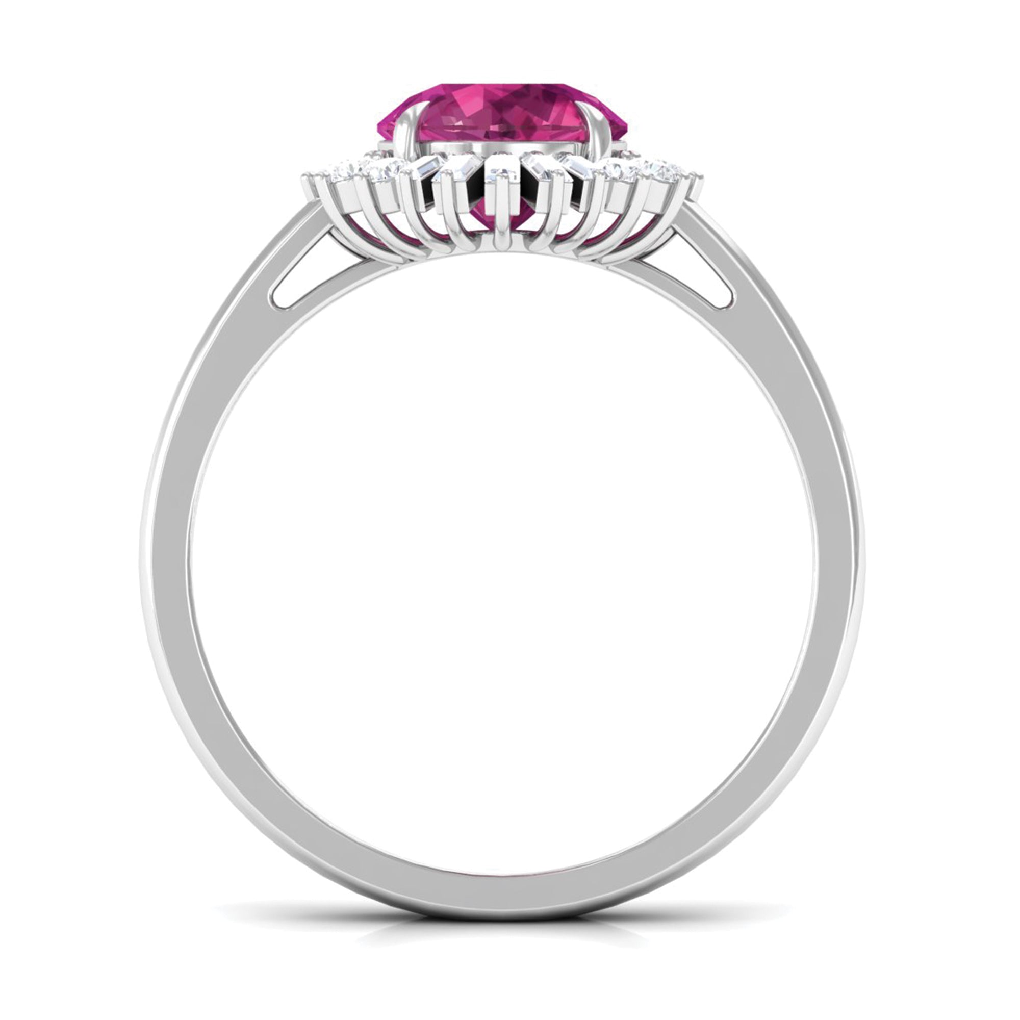Claw Set Pink Tourmaline Cocktail Ring with Moissanite Halo in Gold Pink Tourmaline - ( AAA ) - Quality - Rosec Jewels