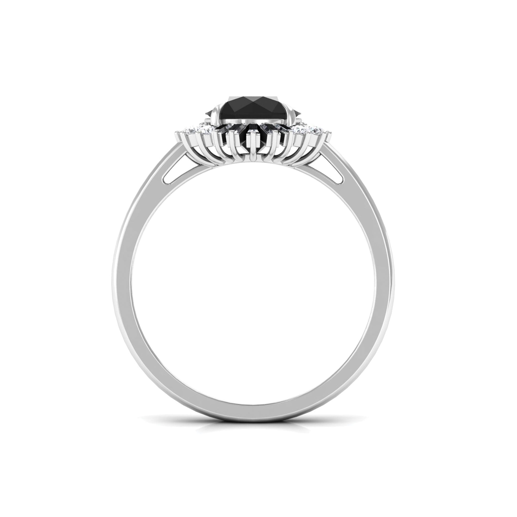 Claw Set Black Onyx Cocktail Engagement Ring with Diamond Halo Black Onyx - ( AAA ) - Quality - Rosec Jewels