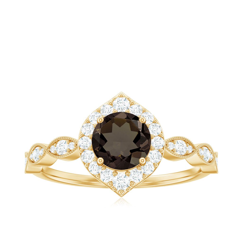 1.50 CT Vintage Style Smoky Quartz Engagement Ring with Diamond Smoky Quartz - ( AAA ) - Quality - Rosec Jewels
