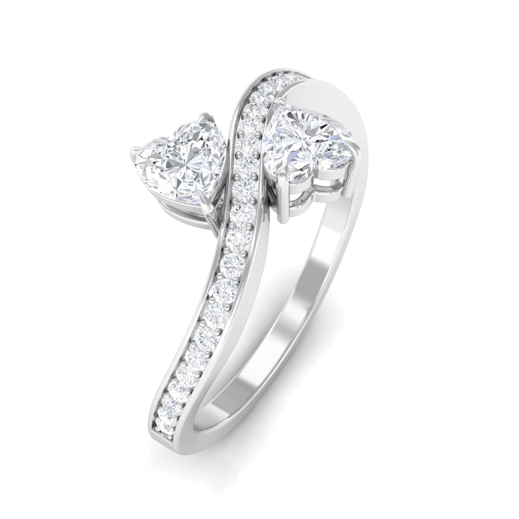 3/4 CT Toi et Moi Moissanite Heart Two Stone Engagement Ring Moissanite - ( D-VS1 ) - Color and Clarity - Rosec Jewels