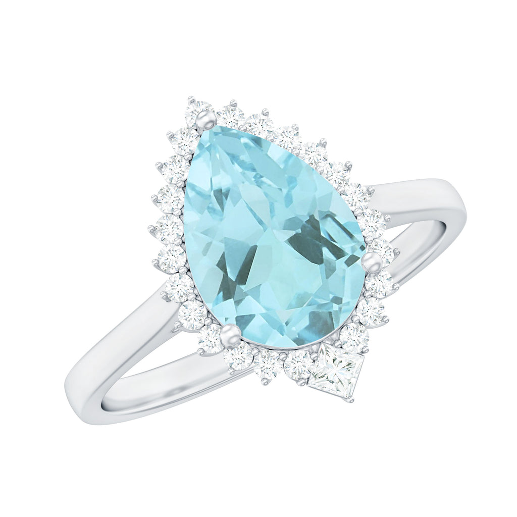 Pear Shaped Sky Blue Topaz and Diamond Halo Cocktail Ring Sky Blue Topaz - ( AAA ) - Quality - Rosec Jewels