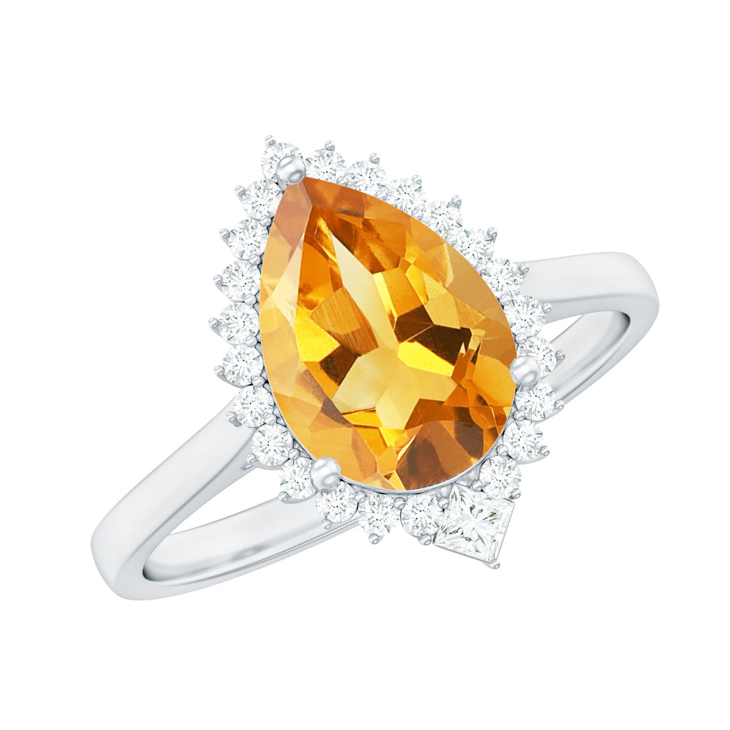 Pear Shaped Citrine and Diamond Halo Cocktail Engagement Ring Citrine - ( AAA ) - Quality - Rosec Jewels