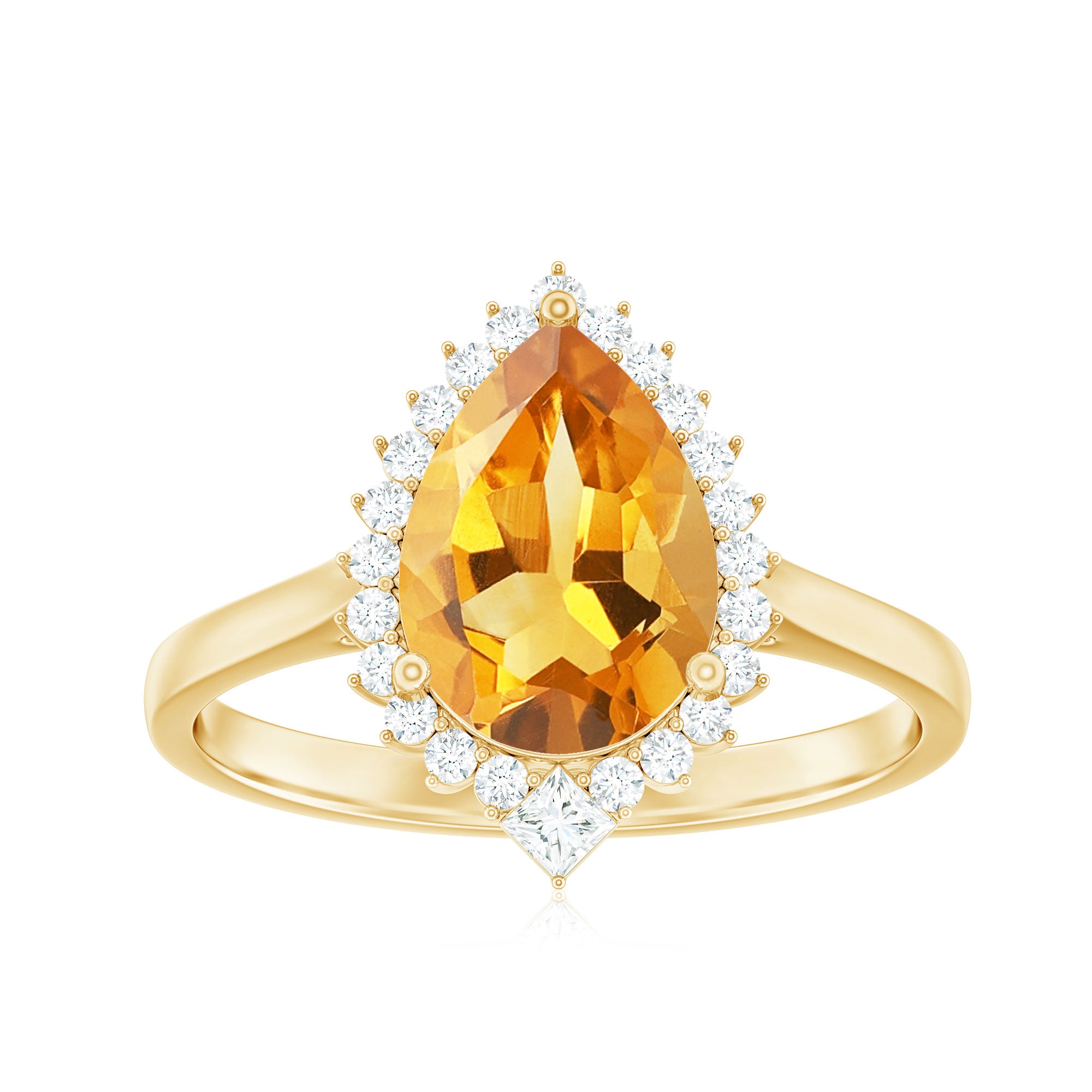 Pear Shaped Citrine and Diamond Halo Cocktail Engagement Ring Citrine - ( AAA ) - Quality - Rosec Jewels