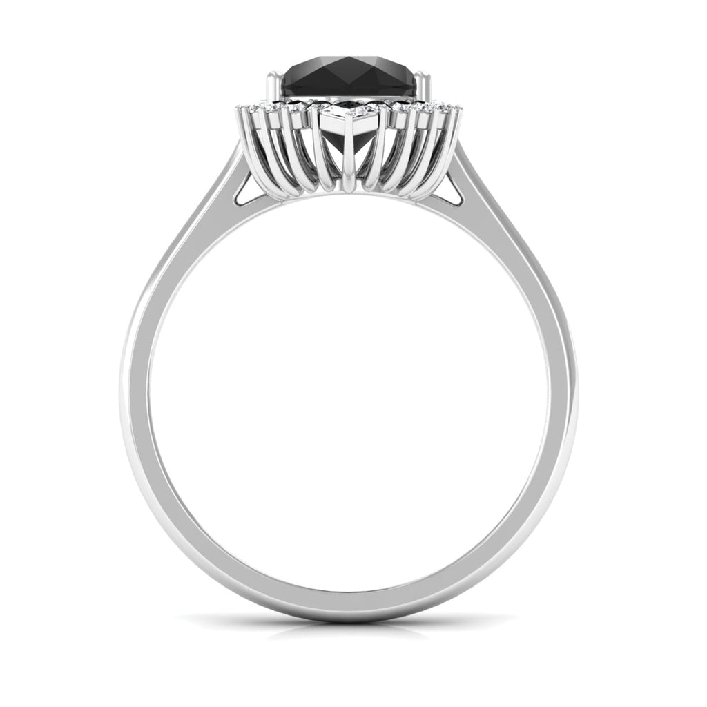 Pear Shaped Created Black Diamond and Diamond Halo Cocktail Ring Lab Created Black Diamond - ( AAAA ) - Quality - Rosec Jewels