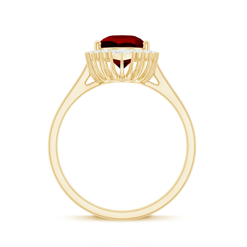 Pear Shaped Created Ruby and Diamond Halo Cocktail Ring Lab Created Ruby - ( AAAA ) - Quality - Rosec Jewels