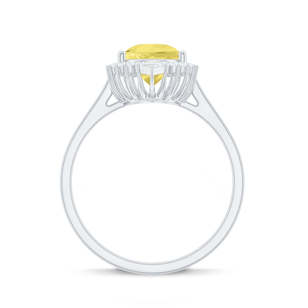 Cocktail Halo Ring with Created Yellow Sapphire and Diamond Lab Created Yellow Sapphire - ( AAAA ) - Quality - Rosec Jewels