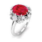 Certified Vintage Inspired Created Ruby Engagement Ring with Diamond Lab Created Ruby - ( AAAA ) - Quality - Rosec Jewels