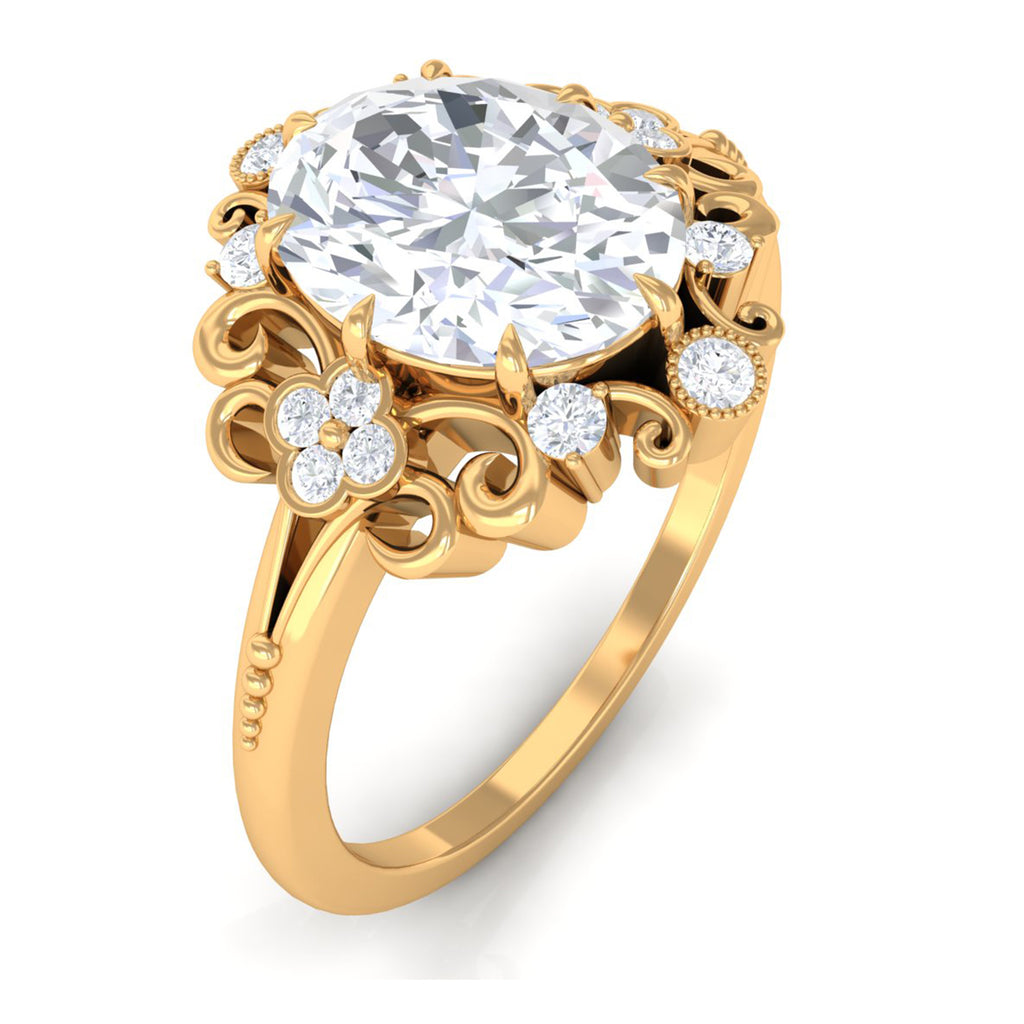 3.25 CT Vintage Inspired Cubic Zirconia Gold Engagement Ring Zircon - ( AAAA ) - Quality - Rosec Jewels