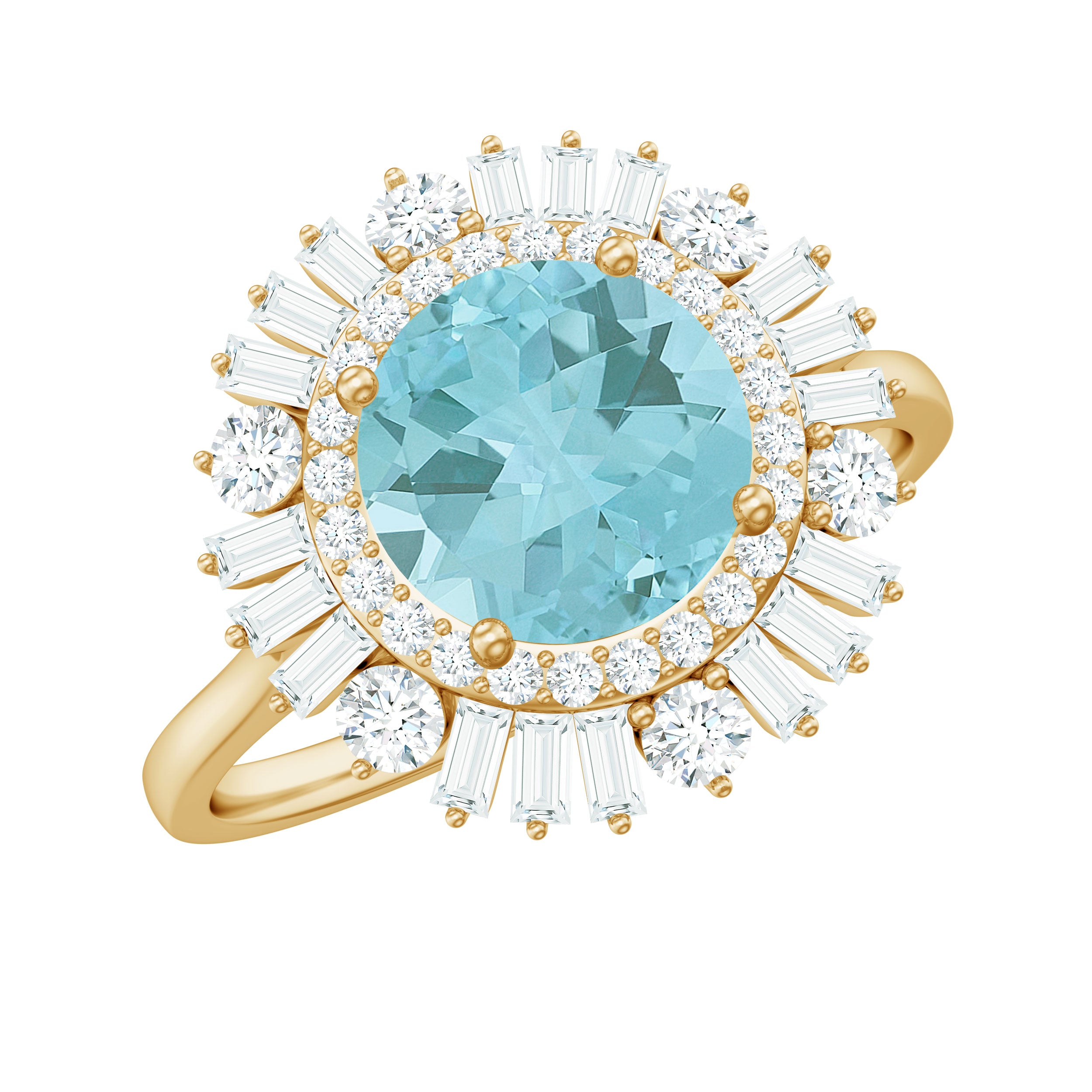 2 CT Round Sky Blue Topaz Cocktail Ring with Moissanite Double Halo Sky Blue Topaz - ( AAA ) - Quality - Rosec Jewels
