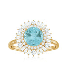 2 CT Round Sky Blue Topaz Cocktail Ring with Moissanite Double Halo Sky Blue Topaz - ( AAA ) - Quality - Rosec Jewels