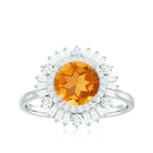 2 CT Round Citrine Cocktail Ring with Moissanite Double Halo Citrine - ( AAA ) - Quality - Rosec Jewels
