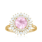 2 CT Round Rose Quartz Cocktail Ring with Moissanite Double Halo Rose Quartz - ( AAA ) - Quality - Rosec Jewels