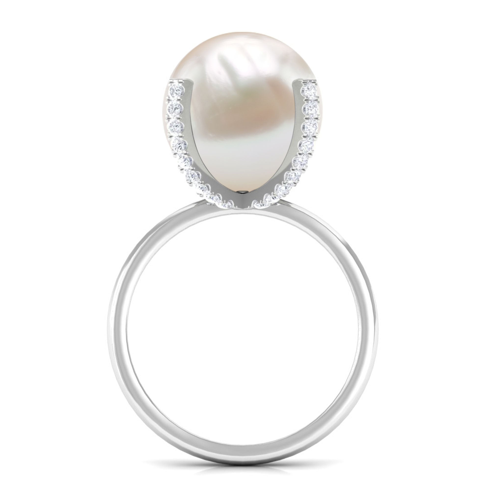 Designer Freshwater Pearl Solitaire Engagement Ring with Diamond Freshwater Pearl - ( AAA ) - Quality - Rosec Jewels