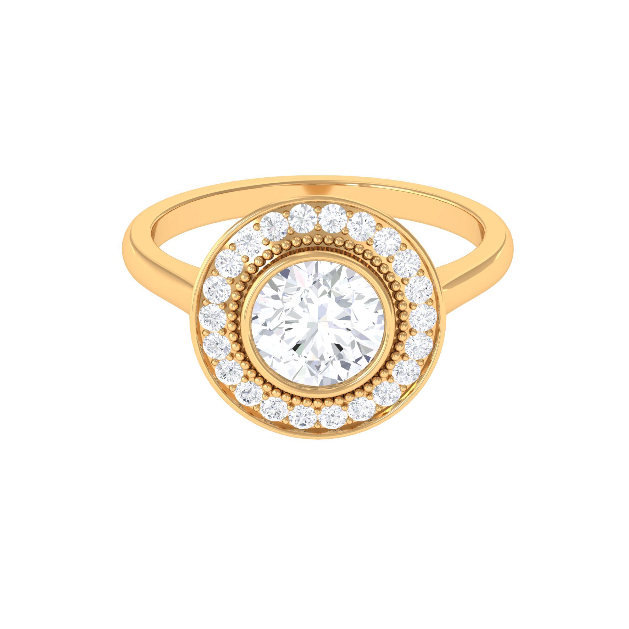 2 CT Vintage Inspired Round Moissanite Halo Engagement Ring in Gold Moissanite - ( D-VS1 ) - Color and Clarity - Rosec Jewels