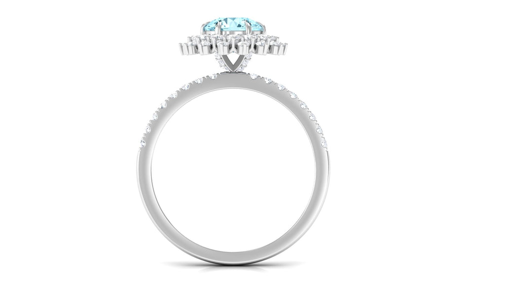 2 CT Round Aquamarine Statement Engagement Ring with Moissanite Aquamarine - ( AAA ) - Quality - Rosec Jewels
