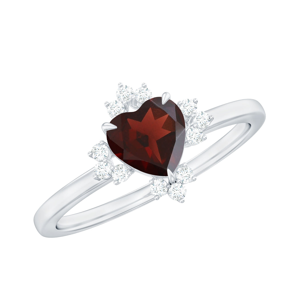 Heart Shape Garnet Engagement Ring with Diamond Accent Garnet - ( AAA ) - Quality - Rosec Jewels