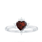 Heart Shape Garnet Engagement Ring with Diamond Accent Garnet - ( AAA ) - Quality - Rosec Jewels