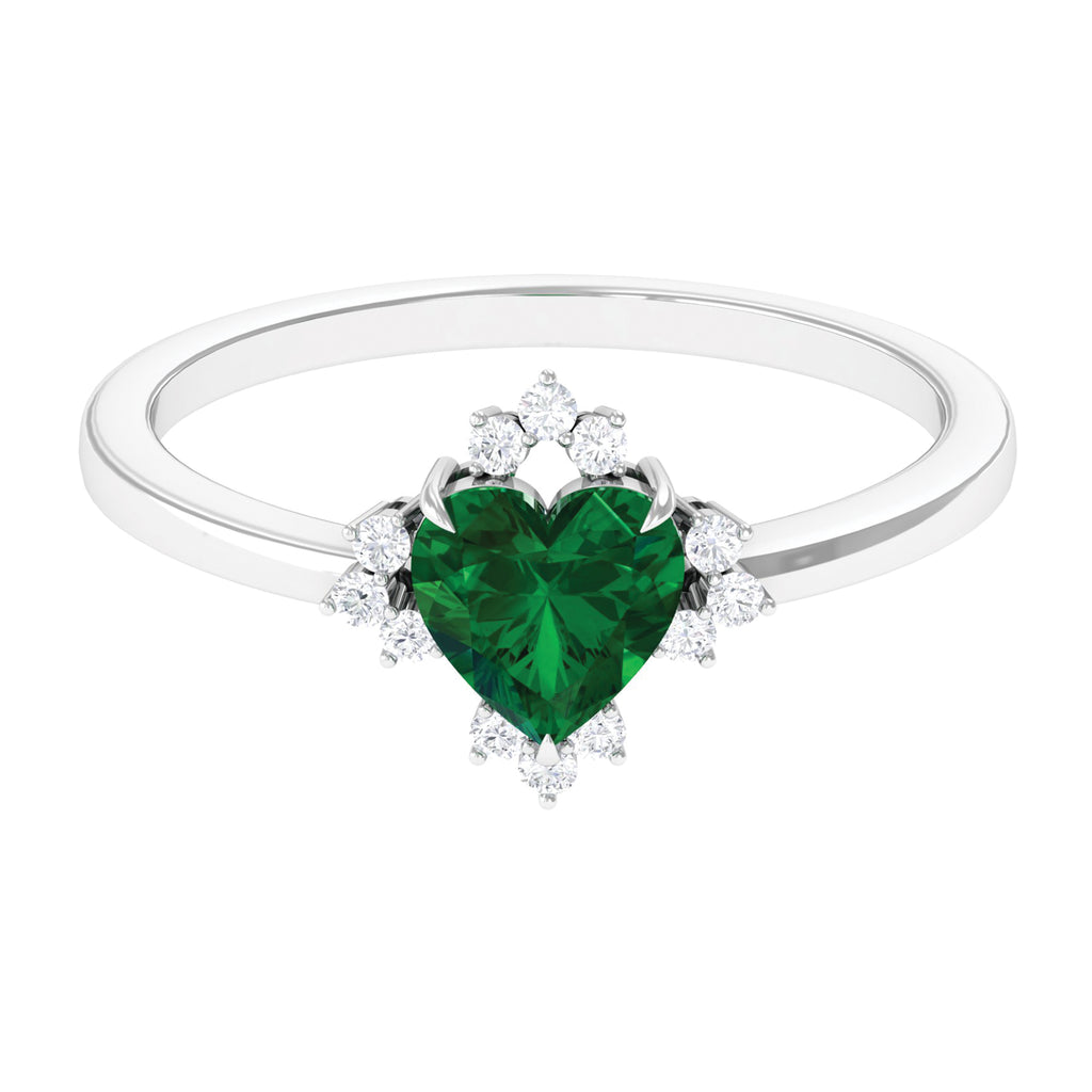 Heart Shape Created Emerald Promise Ring with Diamond Accent Lab Created Emerald - ( AAAA ) - Quality - Rosec Jewels