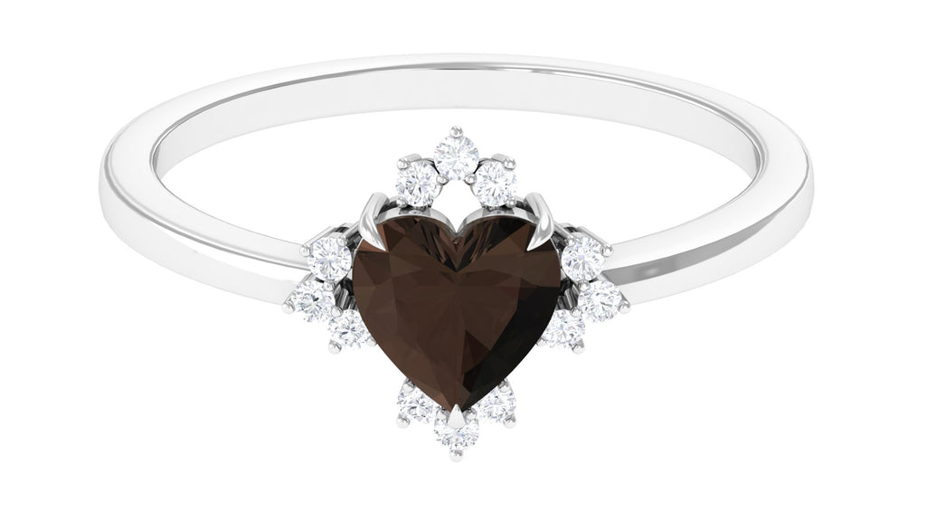 Heart Shape Smoky Quartz Engagement Ring with Diamond Smoky Quartz - ( AAA ) - Quality - Rosec Jewels