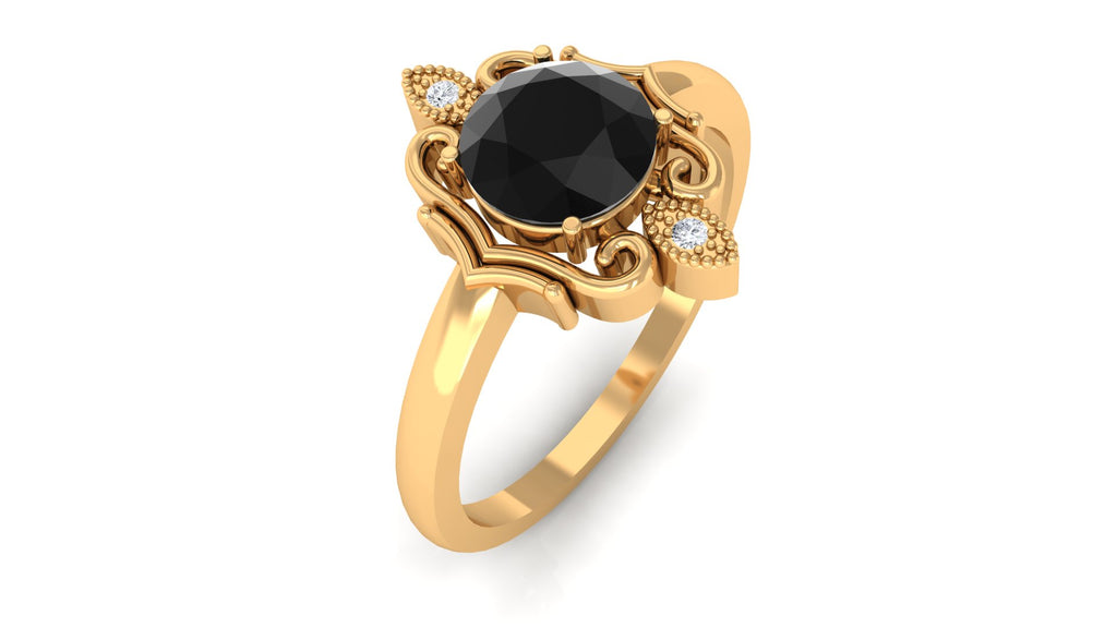 Kat Von D Inspired Black Diamond Solitaire Engagement Ring Black Diamond - ( AAA ) - Quality - Rosec Jewels