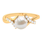 Pure Freshwater Pearl Solitaire Crossover Ring with Diamond Freshwater Pearl - ( AAA ) - Quality - Rosec Jewels