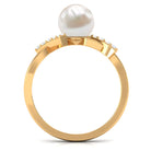 Pure Freshwater Pearl Solitaire Crossover Ring with Diamond Freshwater Pearl - ( AAA ) - Quality - Rosec Jewels