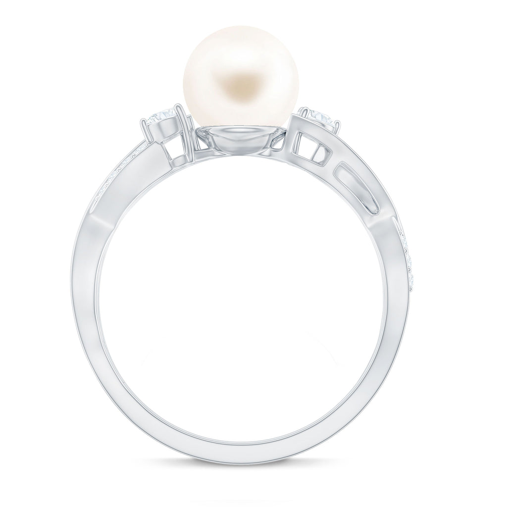 Real Freshwater Pearl Solitaire Crossover Ring with Diamond - Rosec Jewels