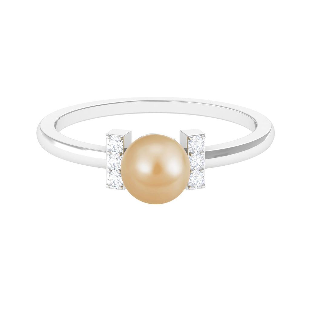 Elegant South Sea Pearl Solitaire Engagement Ring with Diamond Accent South Sea Pearl - ( AAA ) - Quality - Rosec Jewels