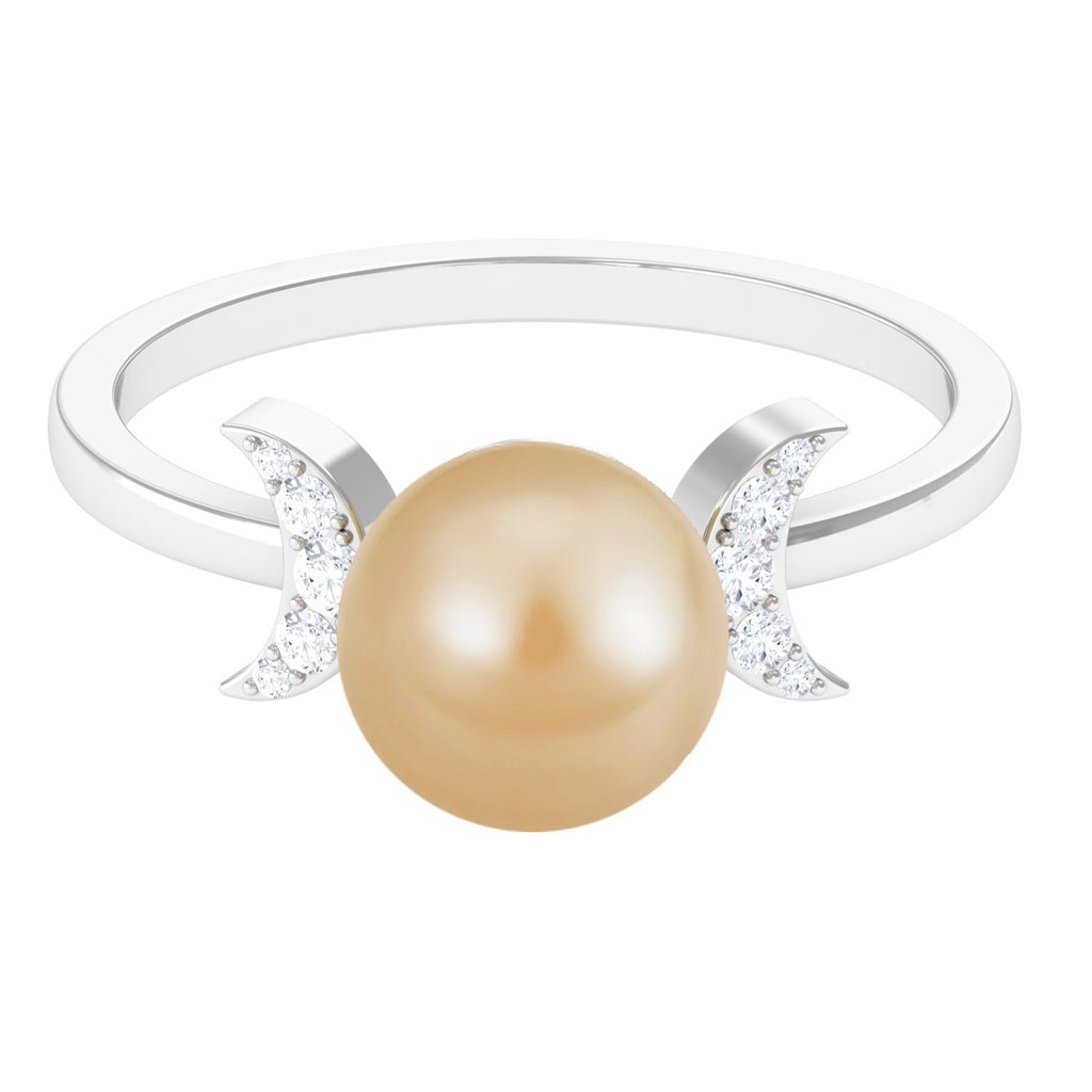 Round South Sea Pearl Designer Engagement Ring with Diamond South Sea Pearl - ( AAA ) - Quality - Rosec Jewels