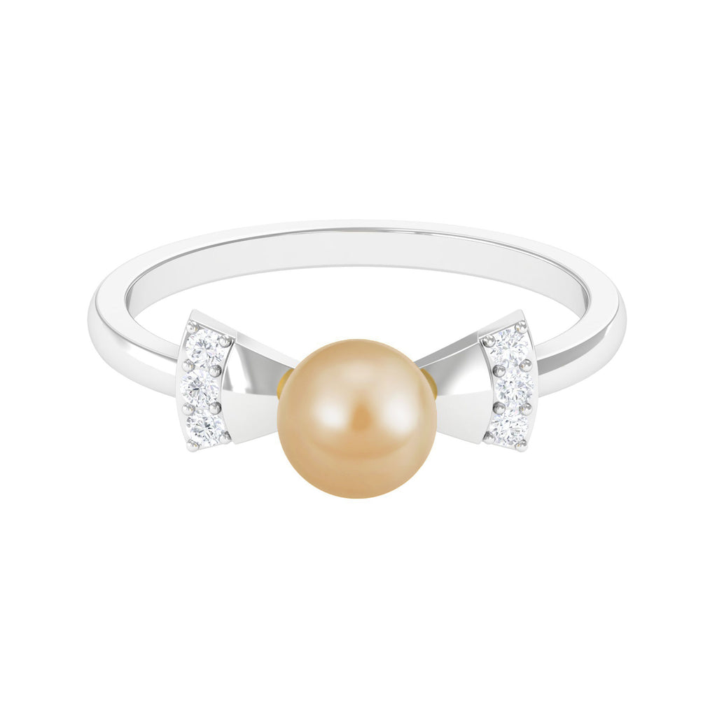 Cute Bow Engagement Ring with South Sea Pearl and Diamond South Sea Pearl - ( AAA ) - Quality - Rosec Jewels