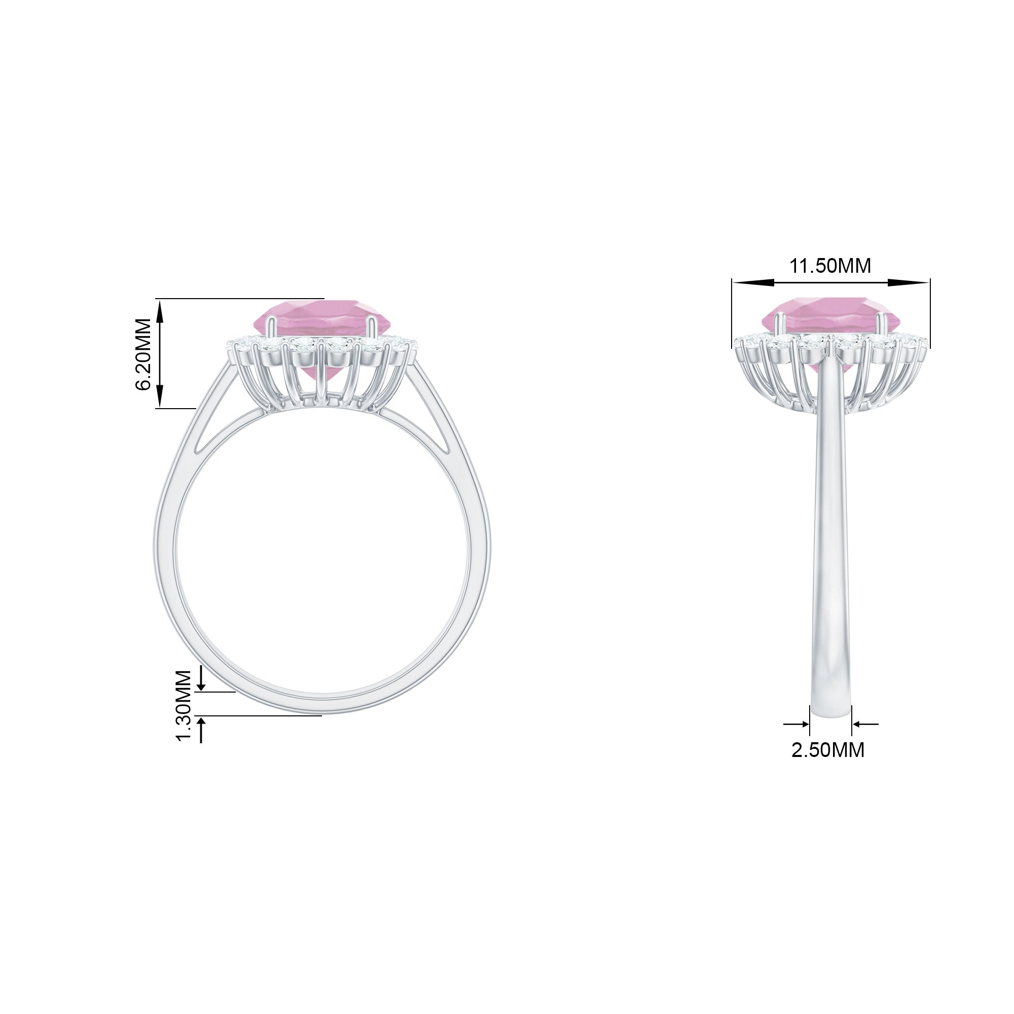 2.50 CT Round Shape Rose Quartz Simple Halo Ring with Diamond Rose Quartz - ( AAA ) - Quality - Rosec Jewels