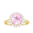 2.50 CT Round Shape Rose Quartz Simple Halo Ring with Diamond Rose Quartz - ( AAA ) - Quality - Rosec Jewels