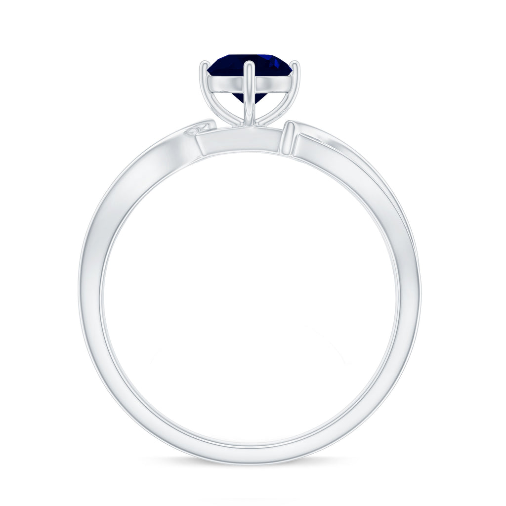 Infinity Shank Round Blue Sapphire Engagement Ring with Diamond Blue Sapphire - ( AAA ) - Quality - Rosec Jewels